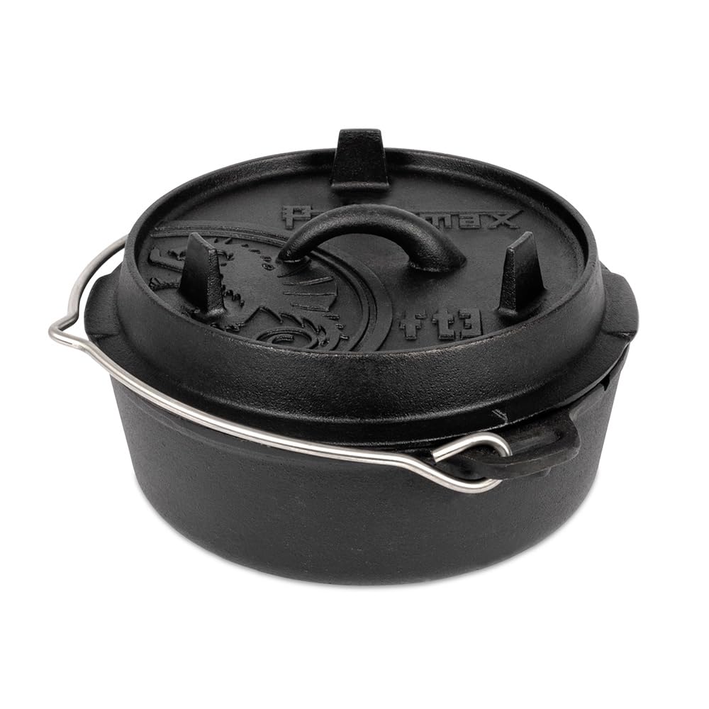 Petromax Cast Iron Dutch Oven for Cooking or Baking Outdoors Over a Campfire or in The Home Kitchen, Pre-Seasoned Cookware Conducts Heat Evenly, Flat Base