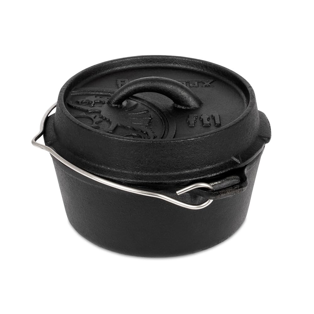 Petromax Cast Iron Dutch Oven for Cooking or Baking Outdoors Over a Campfire or in The Home Kitchen, Pre-Seasoned Cookware Conducts Heat Evenly, Flat Base