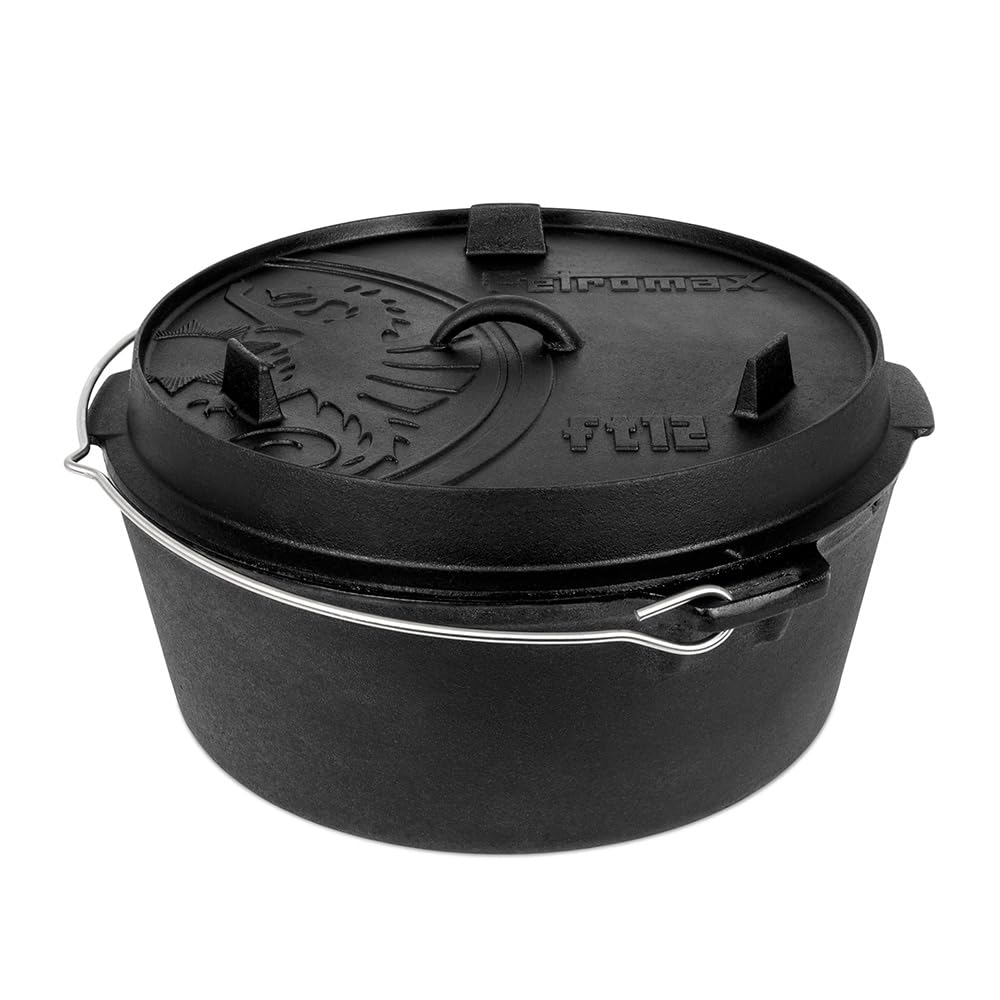 Petromax Cast Iron Dutch Oven for Cooking or Baking Outdoors Over a Campfire or in The Home Kitchen, Pre-Seasoned Cookware Conducts Heat Evenly, Flat Base