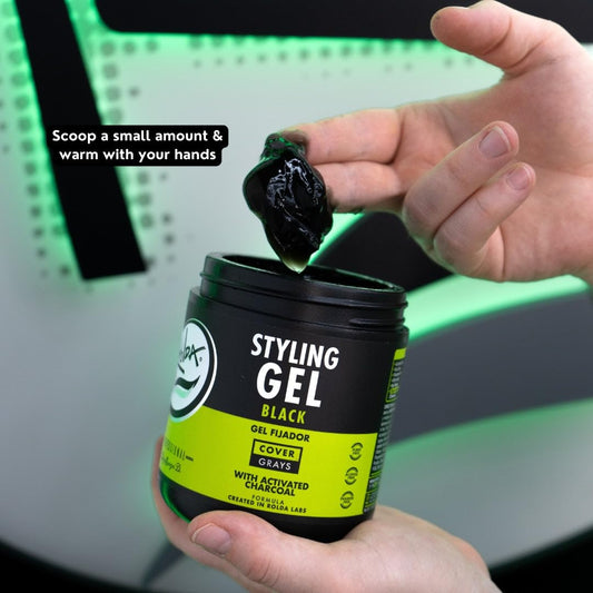Rolda Black Styling Hair Gel - Medium To Strong Hold With Medium Shine For a Wet Slicked Back Look With All Day Hold - Activated Black Charcoal Covers Grey Hair Instantly 17.6oz (2PK)