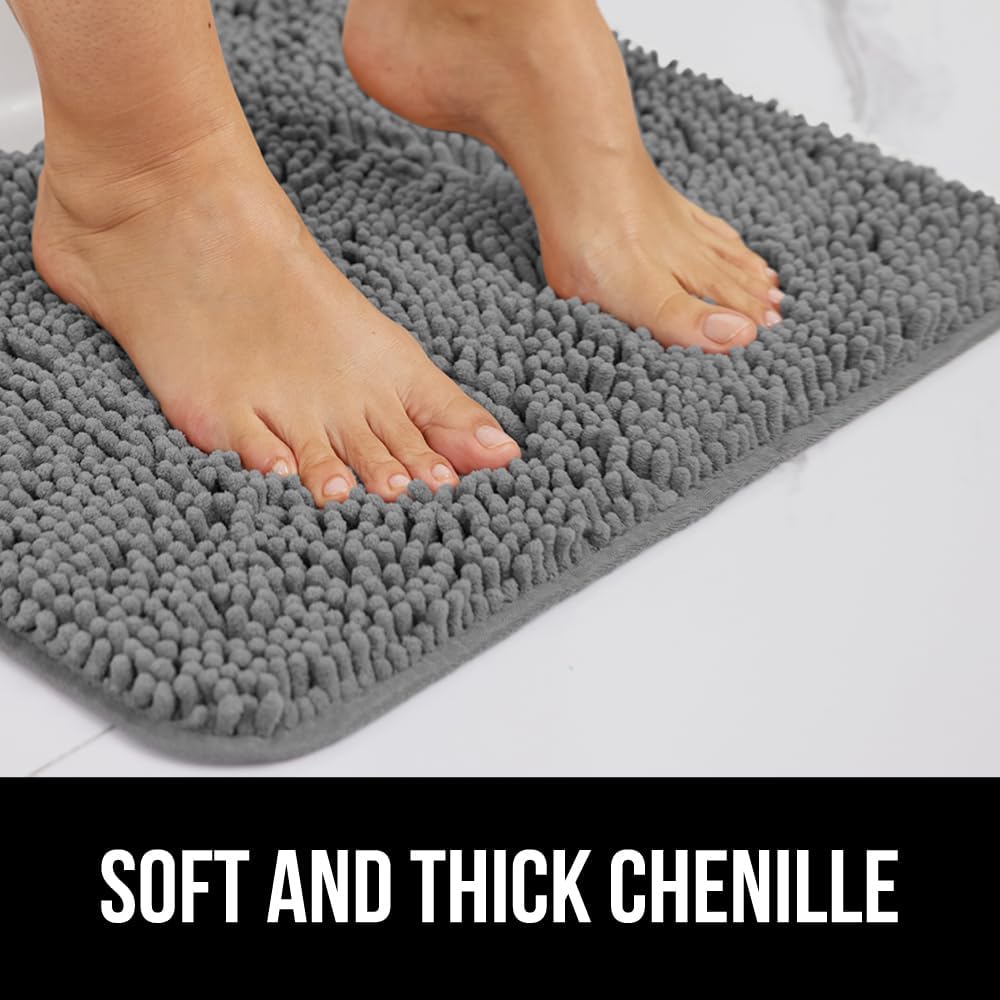 GORILLA GRIP Bathroom Rug Sets 3 Piece, Bath Mat Set and Oval Toilet Base with Rubber Backing, Plush Absorbent Shaggy Chenille Washable Mats, Includes 24x19.5, 24x17 and 36x24 Inch Rugs, Grey