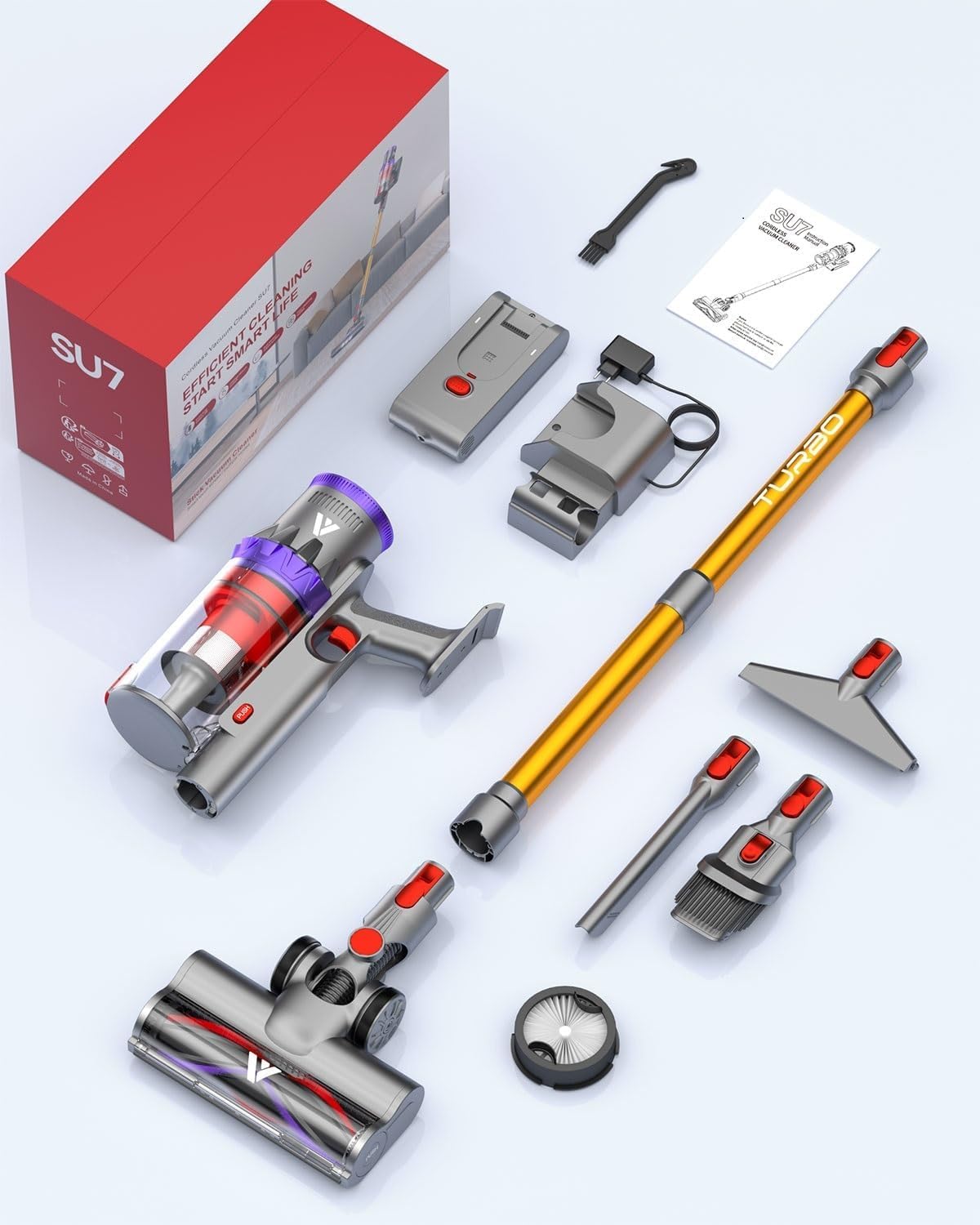 Coovy SU7 Cordless Vacuum Cleaner 580W 50Kpa 80 Minutes Runtime Stick Vacuum with Touch Screen Anti-Tangle Wireless Powerful Lightweight LED Vac for Home Pet Hair Carpet Hardwood, Gold