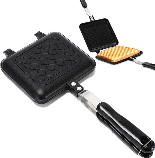 Sandwich Maker, Grilled Panini Maker Pan with Non-Stick Plates, Stovetop Toasted Sandwich Maker Press, Double Sided Aluminum Flip Cheese Maker Frying Pan for Home Kitchen Breakfast Camping