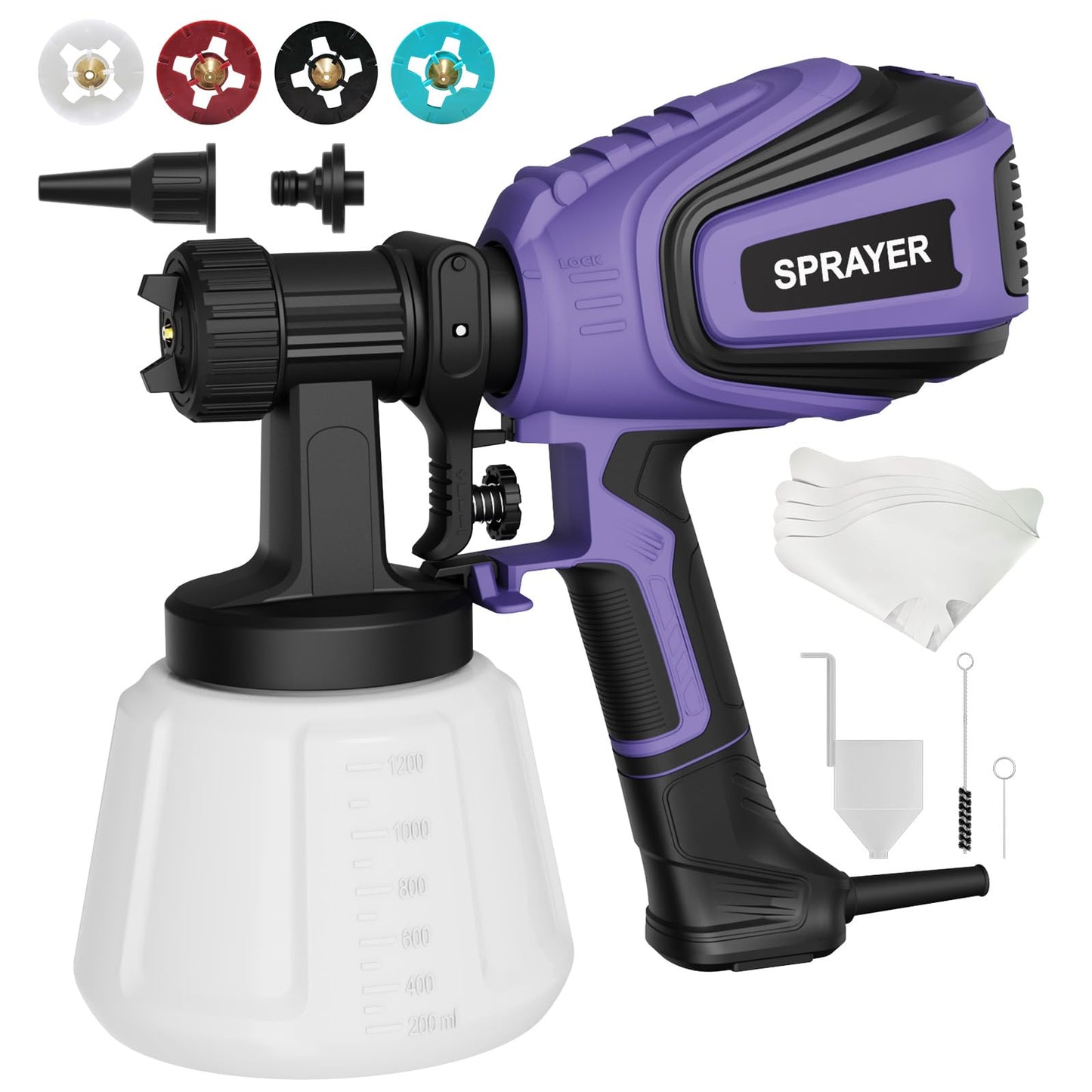 Paint Sprayer, 700W HVLP Spray Gun with Cleaning & Blowing Joints, 4 Nozzles and 3 Patterns, Easy to Clean, for Furniture, Cabinets, Fence, Walls, Door, Garden Chairs etc. VF803