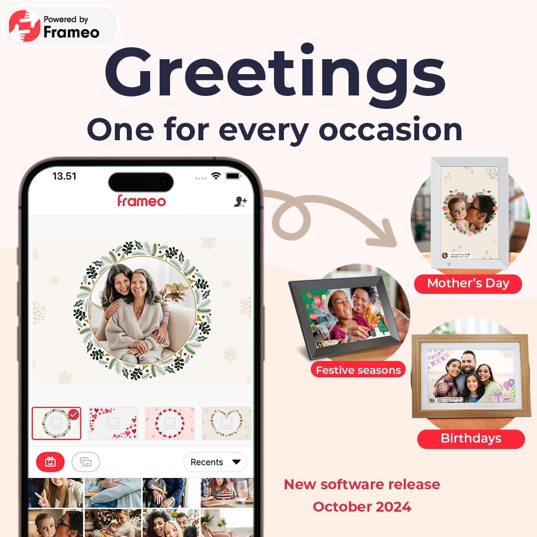 Digital Picture Frame, Frameo WiFi 10.1 Inch 1280*800IPS HD Touch Screen Digital Photo Frame, 16GB Memory, Auto-Rotate, Share Picture Video, Birthday Gifts for Women, Gifts for Mom, Dad, Wedding Gifts