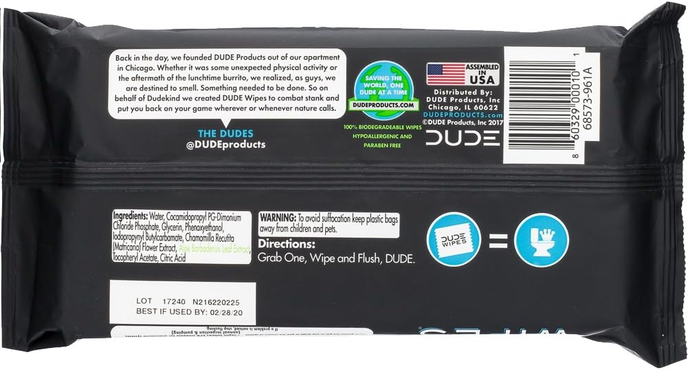 DUDE Wipes Flushable Wipes, Unscented with Vitamin-E & Aloe, 100% Biodegradable, Dispenser (12 Packs, 576 Total Count)