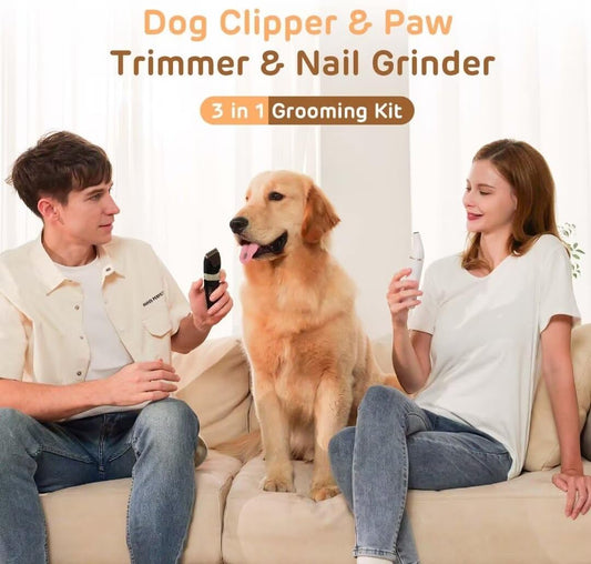 Dog Hair Clippers for Grooming Kit and Dog Paw Trimmer Nail Grinder for Grooming, Low Noise Rechargeable Cordless, Shaver Grooming Supplies for Pet Cats Dogs (Black, White)