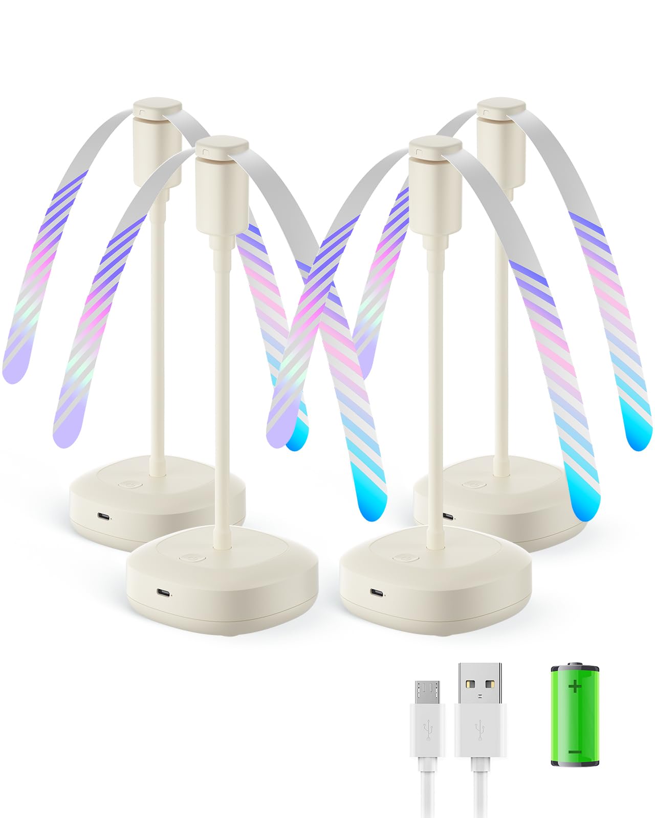 4 Pack Food Table Fan, 2000mAh USB Powered Rechargeable Food Fan, Portable Fan with Flexible Goose-Neck and Soft Blades for BBQ, Patio, Party