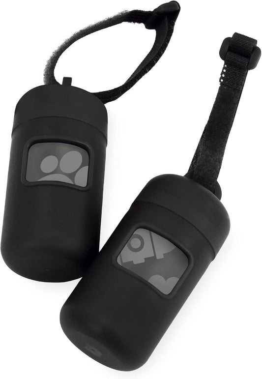 Best Pet Supplies Dog Poop Bag Holder Leash Attachment with 30 Bags, Reusable Dispenser for Travel, Walking, Park, and Outdoor Use, Durable with Clip-On - Black, Pack of 2