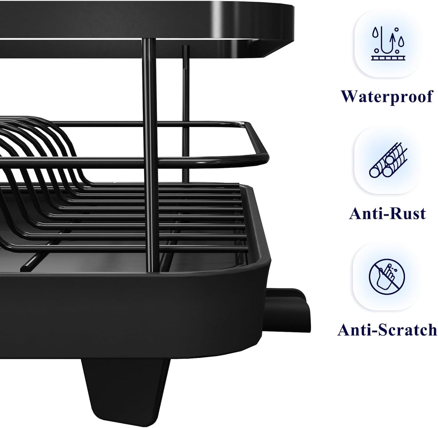 Kitsure Dish Drying Rack- Space-Saving Dish Rack, Dish Racks for Kitchen Counter, Kitchen Drying Rack with a Cutlery Holder, 12''W x 15''L, Black