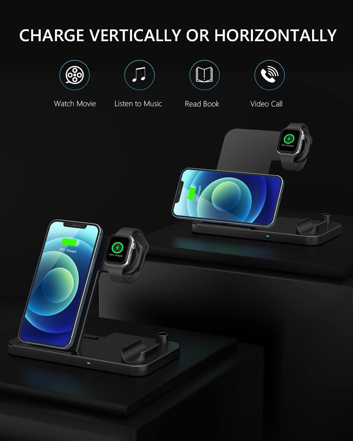Wireless Charger, 4 in 1 Fast Wireless Charging Station Compatible with Apple Watch Airpods Pro iPhone 12/12 Pro/11/11 Pro/8/X, Wireless Charging Stand Compatible with Samsung