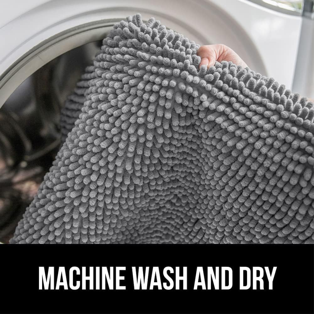 GORILLA GRIP Bathroom Rug Sets 3 Piece, Bath Mat Set and Oval Toilet Base with Rubber Backing, Plush Absorbent Shaggy Chenille Washable Mats, Includes 24x19.5, 24x17 and 36x24 Inch Rugs, Grey