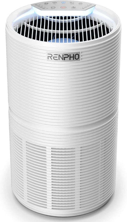 RENPHO Large Room Air Purifier 960 Ft², Air Quality Monitor, Smart Auto/Sleep Mode, True HEPA Filter, Home Air Purifier for Smokers Pet Hairs Pollen Dust Eliminator, 100% Ozone Free,Timer,Safety lock