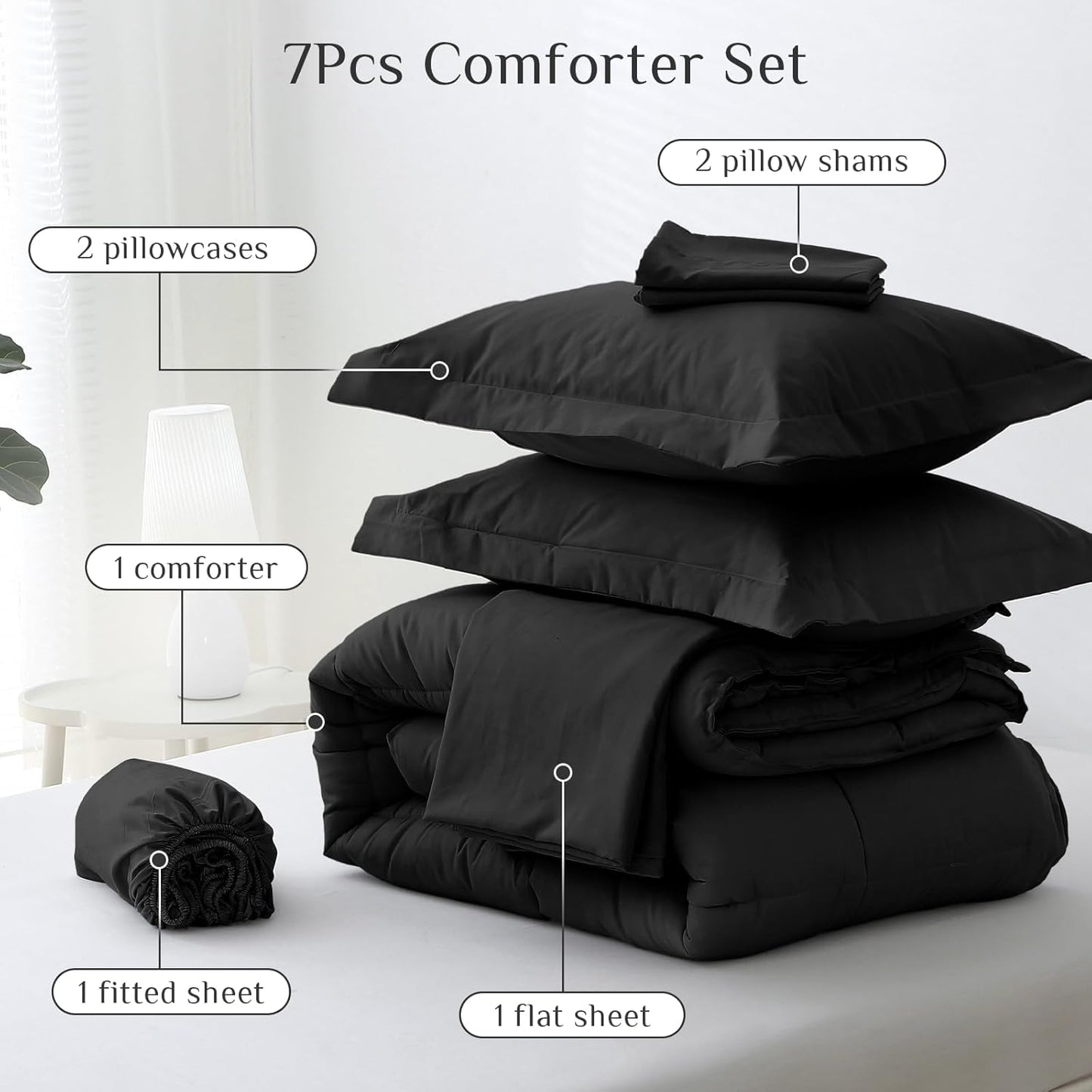 JOLLYVOGUE Queen Comforter Set, 7-Piece Bed in a Bag Queen, Ultra-Soft Comforters Queen Size, Queen Size Comforter Sets, Goose Down Alternative, Oeko-TEX Certified, Sheets & Pillowcases