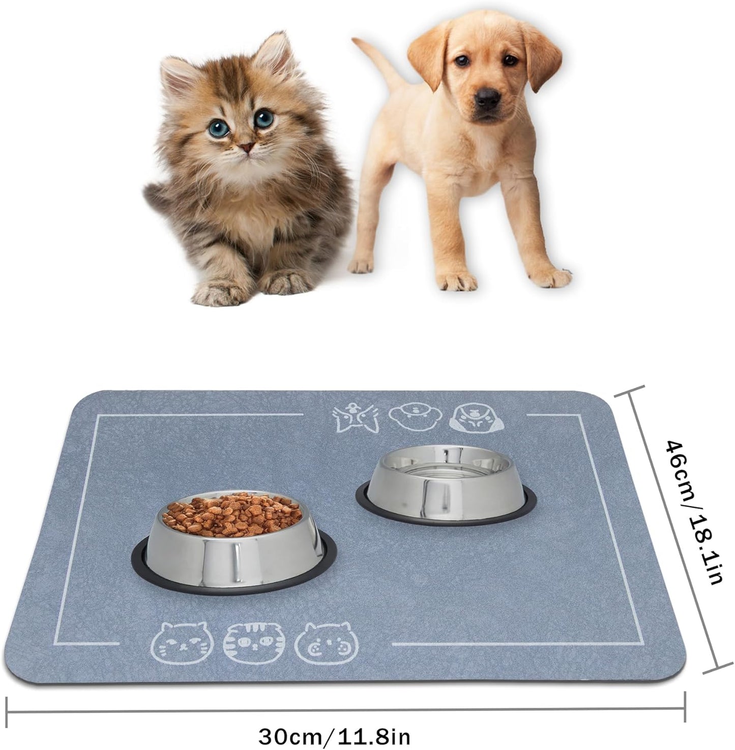 YCT Cat Pet Food Mat, Cat Feeding Mat, Non-Slip Bottom Absorbent Pet Mat, Quick Dry Dog Cat & Dog Food Mat, Pet Supplies Mat, 11.8"x18.1" Beige
