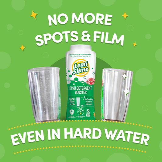Lemi Shine Natural Dish Detergent Booster - Hard Water Stain Remover - Multi-Use Citric Acid Cleaner - 24 oz (2 Pack)