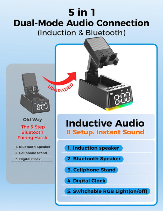 Bluetooth Speaker Birthday Gift for Men:Induction Cell Phone Stand HD Sound Valentines Gifts For Him Her Adult Teen,Anti-Slip Phone Holder Kitchen Gadget Women Mom Wife,Dad Husband Boyfriend(Black)