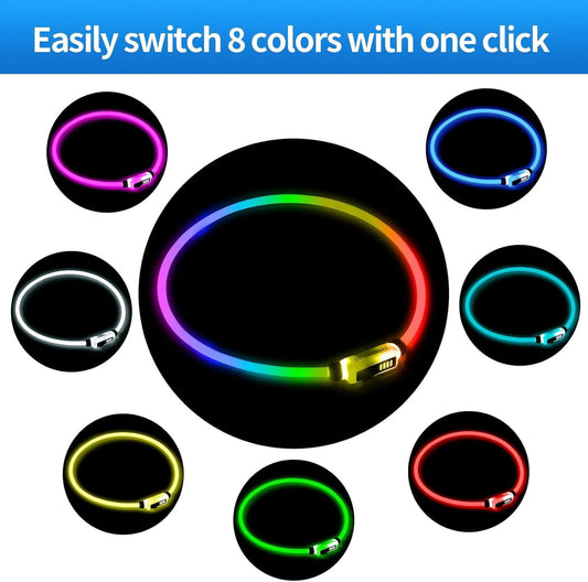 Multi-Color LED Dog Collar Rechargeable - Adjustable Glowing Collar for Most Dogs, Waterproof Reflective & Long-Lasting 200mAh Battery by Chengnuobo