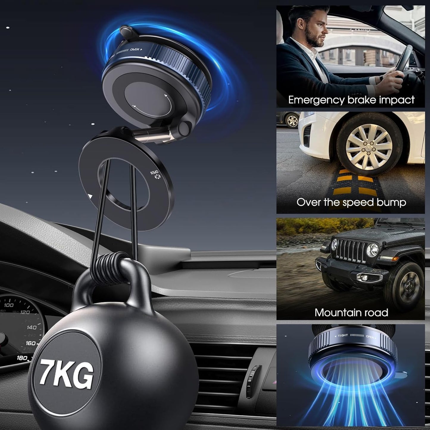 Vacuum Magnetic Suction Phone Holder, Foldable and Retractable Hands-Free Suction Cup Phone Mount for Car/Gym/Mirror/Smooth Surface, Compatible with iPhone Android and All Smartphones (Black)