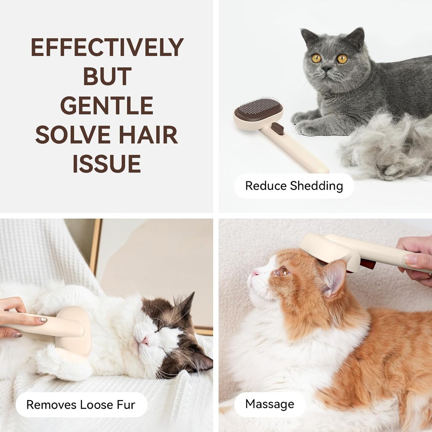 aumuca Cat Brush for Shedding, Cat Brushes for Indoor Cats, Horses Grooming Deshedding Brush for Dog Kitten Horse Massage Removes Loose Fur, Brown