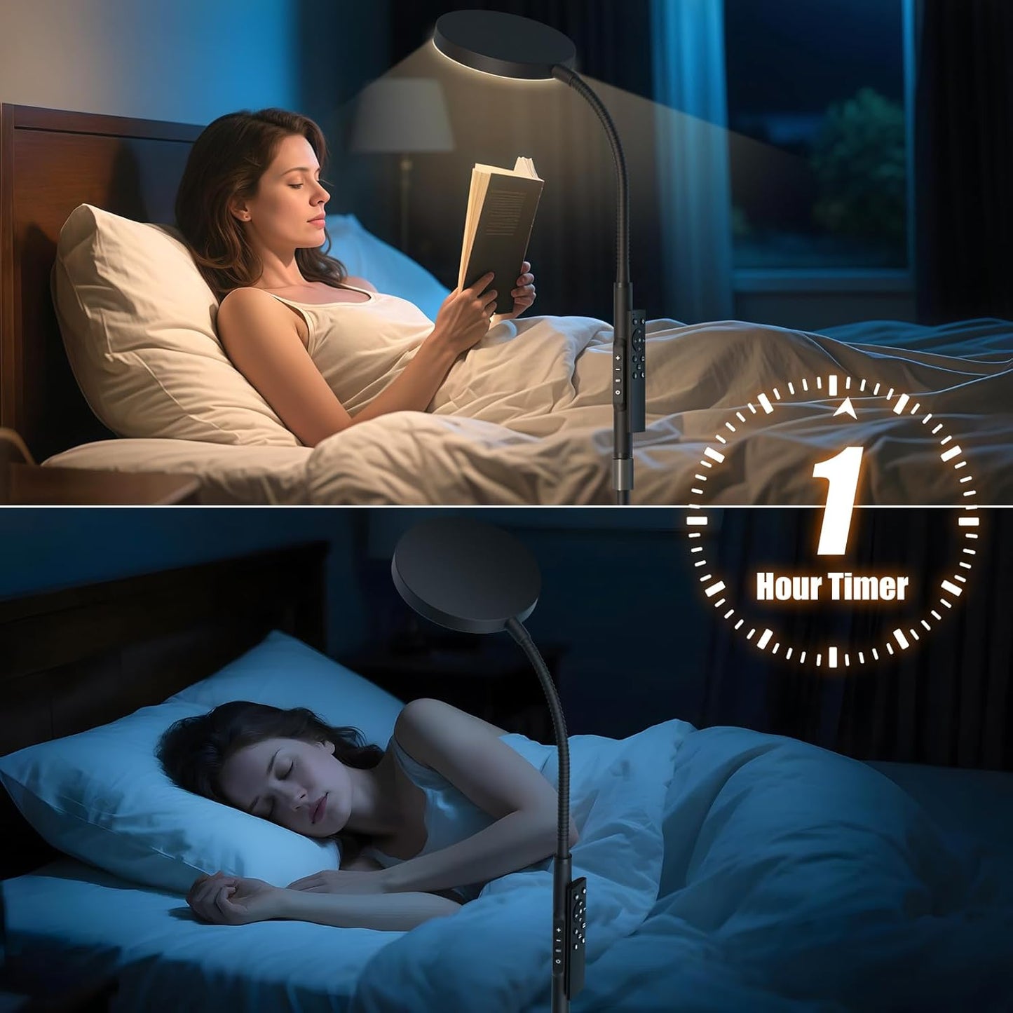 Floor Lamp, Adjustable Height Floor Lamps for Living Room Bedroom, 120 LED Super Bright Standing Lamp Remote & Touch Control Dimmable Gooseneck Tall Stand Reading Lamp for Office Craft, Black