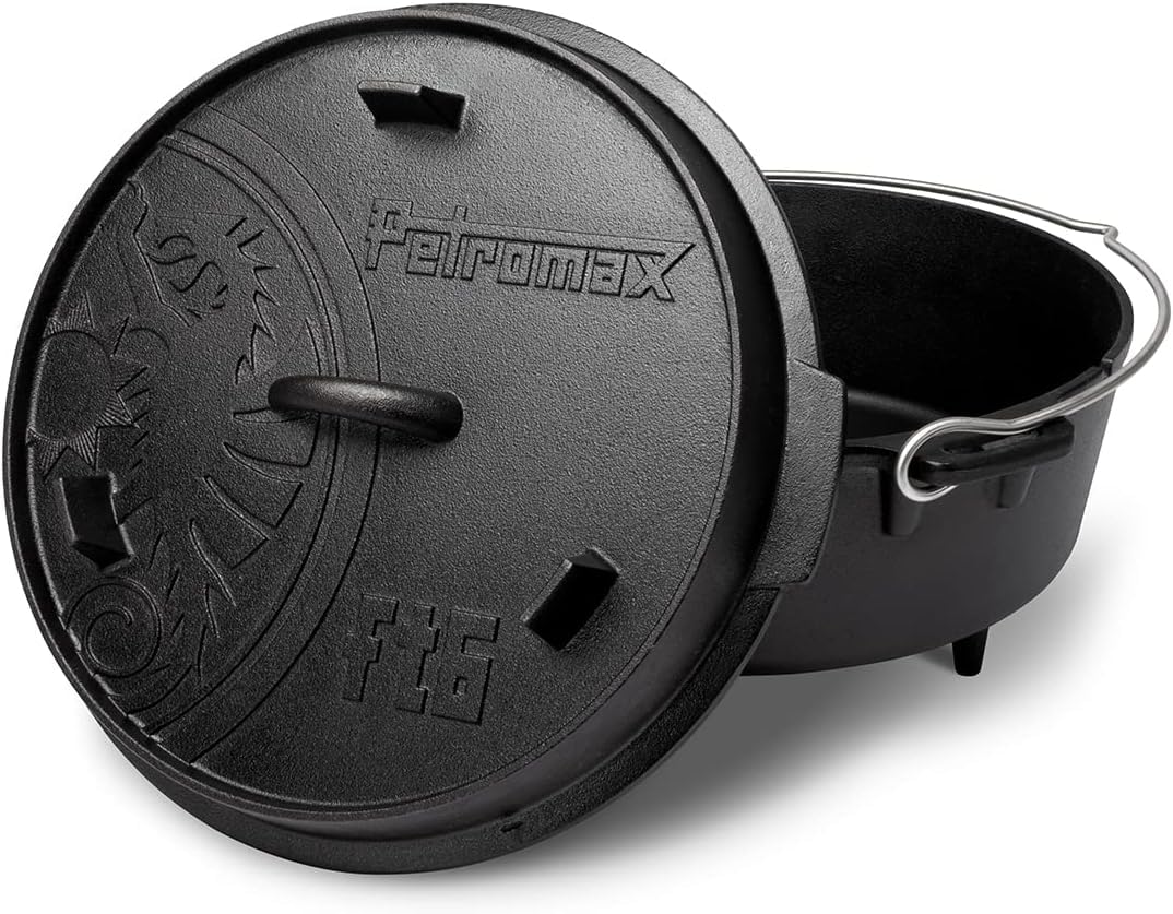 Petromax Cast Iron Dutch Oven for Cooking or Baking Outdoors Over a Campfire or in The Home Kitchen, Pre-Seasoned Cookware Conducts Heat Evenly, Flat Base