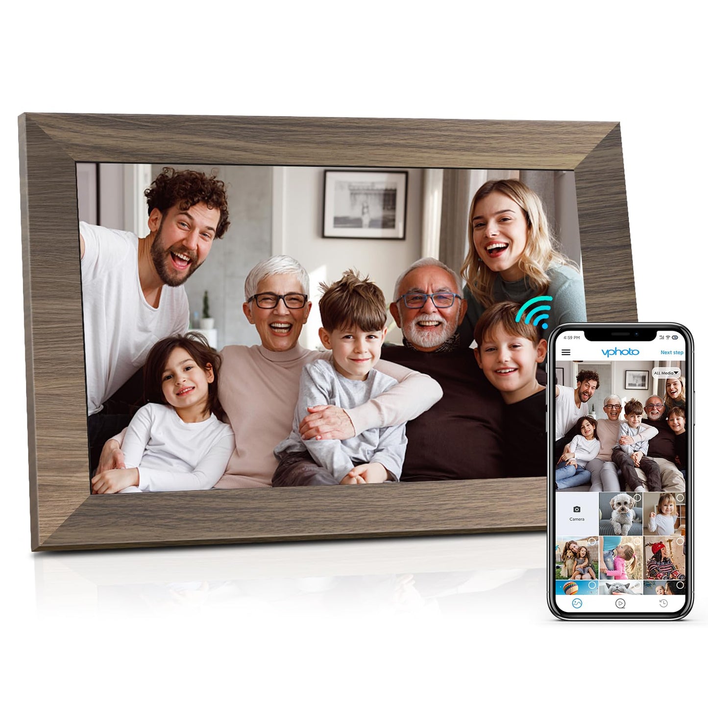 WiFi Digital Picture Frame 10.1 Inch, IPS Touch Screen Smart Cloud Digital Photo Frame with 16GB Storage, Wall Mountable, Auto-Rotate, Share Photos from Anywhere Via App