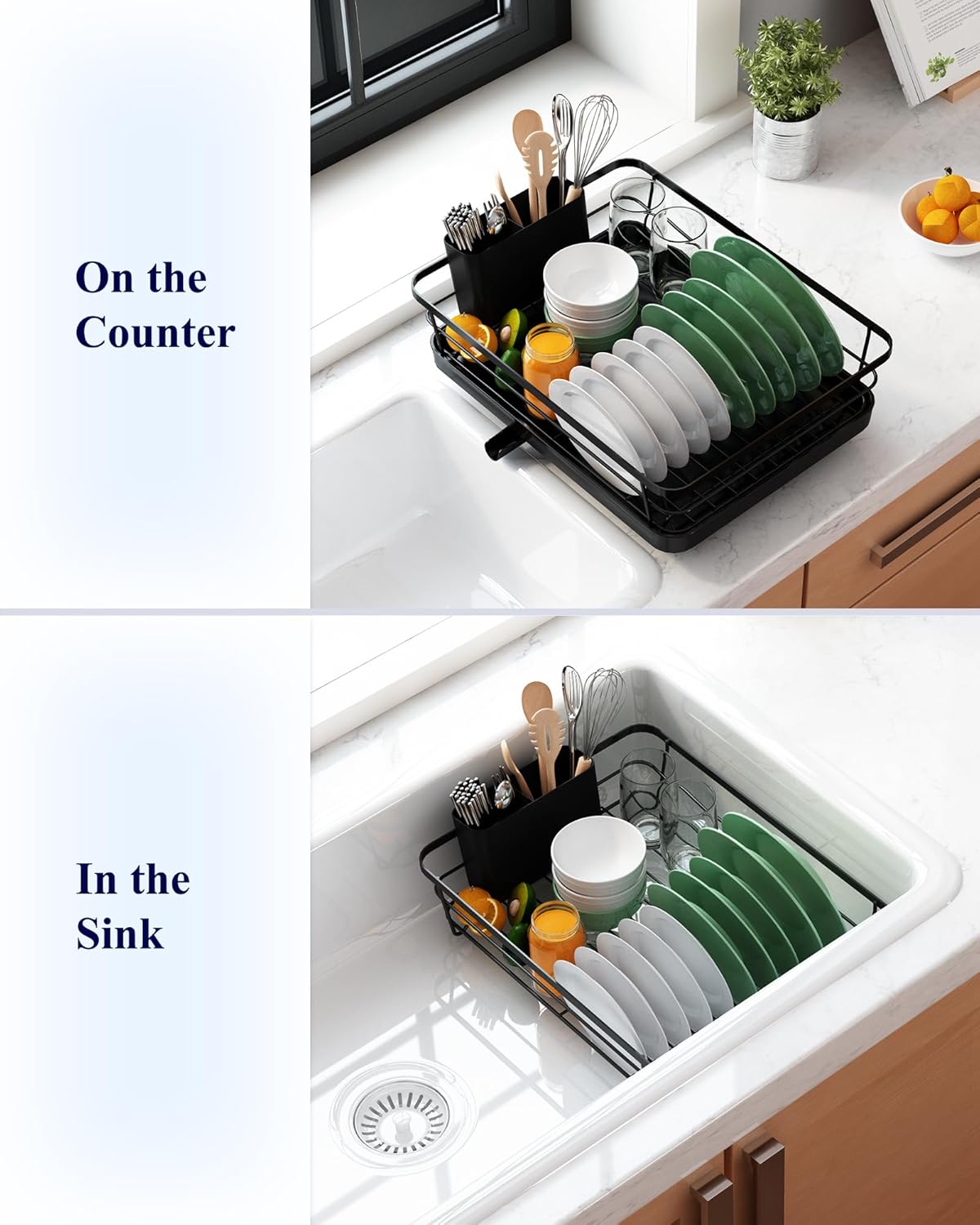 Kitsure Dish Drying Rack- Space-Saving Dish Rack, Dish Racks for Kitchen Counter, Kitchen Drying Rack with a Cutlery Holder, 12''W x 15''L, Black
