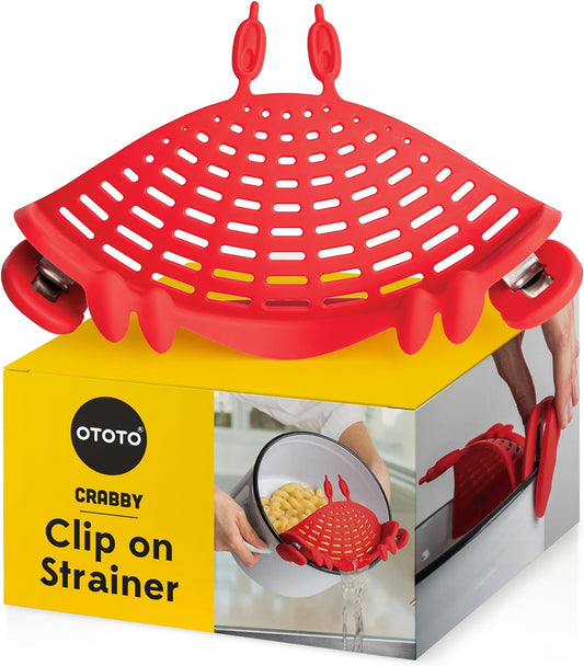 OTOTO Crabby Clip-On Strainer by - Red Crab Pasta Strainer, Noodle Strainer, Cute Kitchen Accessories, Cool Kitchen Gadgets, Food Strainer for Meat