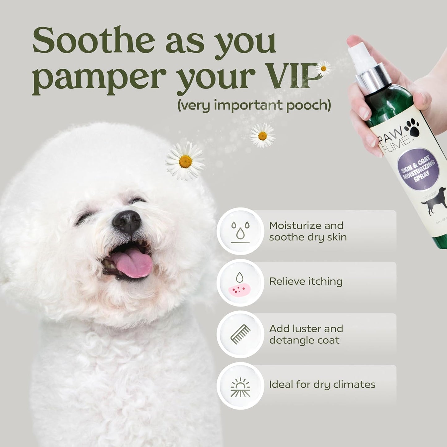 Pawfume Skin & Coat Moisturizing Spray Dog Lotion for Dry Skin – Dog Conditioner Spray for Dog Skin – Dog Leave in Conditioner Spray for Dog Dry Skin & Dog Itch Relief - Conditioner for Dogs Itch