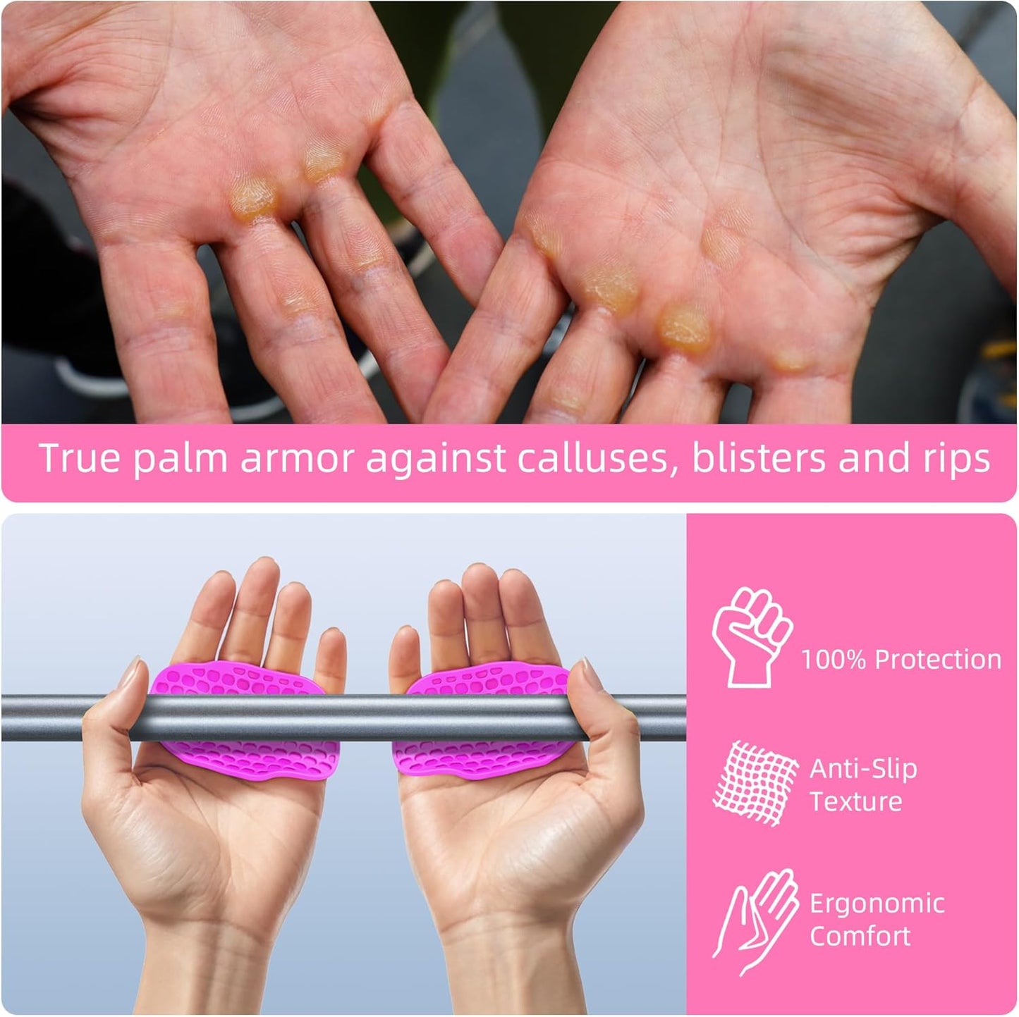 2nd Gen Enlarged Anti-Slip Workout Grips - Ergonomic Hand Protector Gloves for Weight Lifting, Pull-Ups, Gym Training and Exercise, for Men and Women