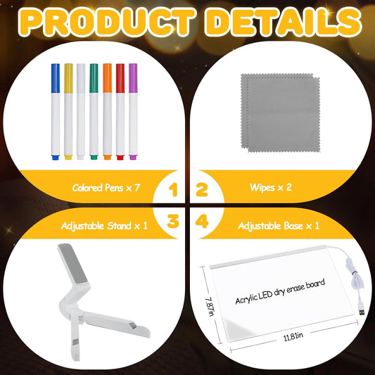 LED Note Board with 7 Colors, Light up Acrylic Message Board, Night Light outwards Writing Drawing Dry Erase Board, Personalized Note Board with Colors Large and 7 Pens for Kids (11.81 * 7.87inches)