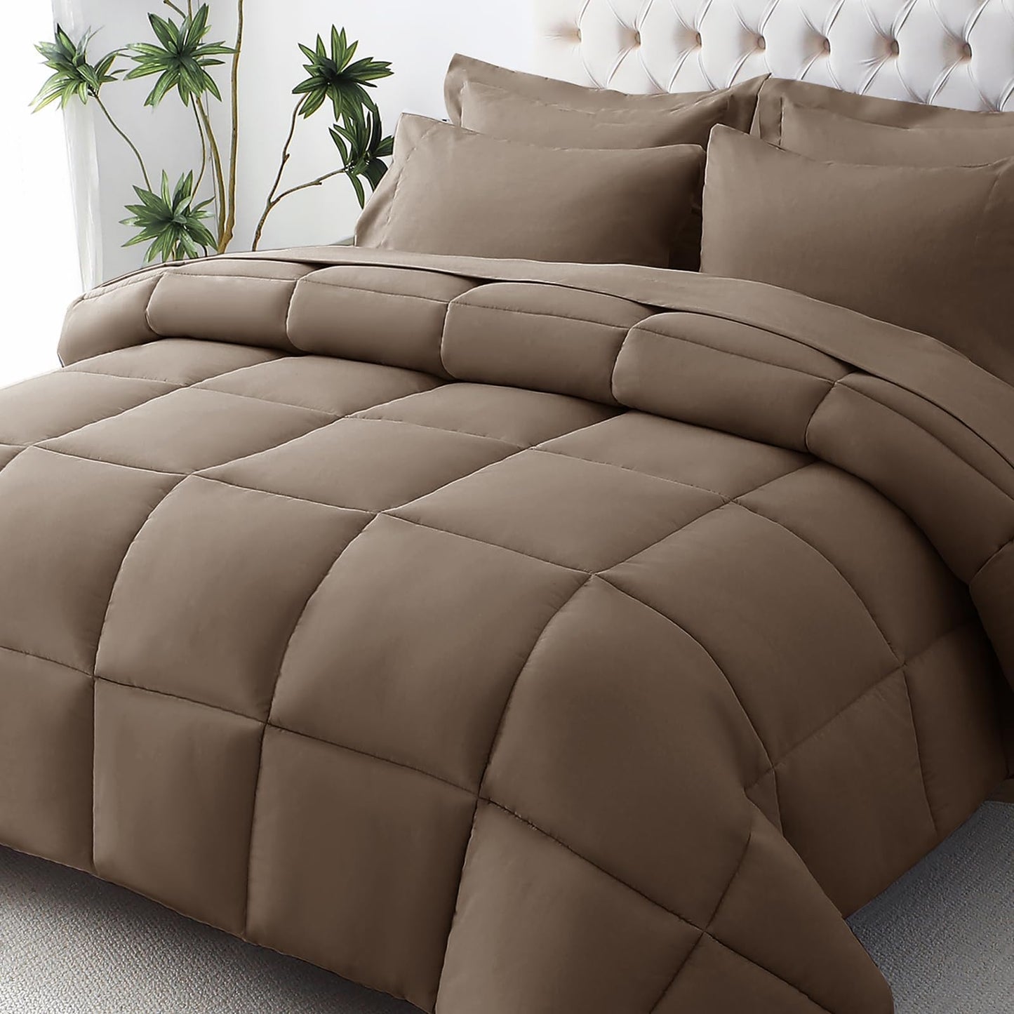 JOLLYVOGUE Queen Comforter Set, 7-Piece Bed in a Bag Queen, Ultra-Soft Comforters Queen Size, Queen Size Comforter Sets, Goose Down Alternative, Oeko-TEX Certified, Sheets & Pillowcases