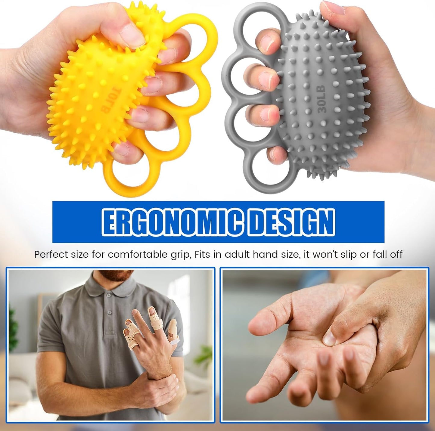 3 Pack Hand Exercise Balls Finger Strengthener Therapy Hand Balls Grip Strength Trainer Squeeze Stress Relief Balls for Adults Elderly Stroke Arthritis Carpal Tunnel