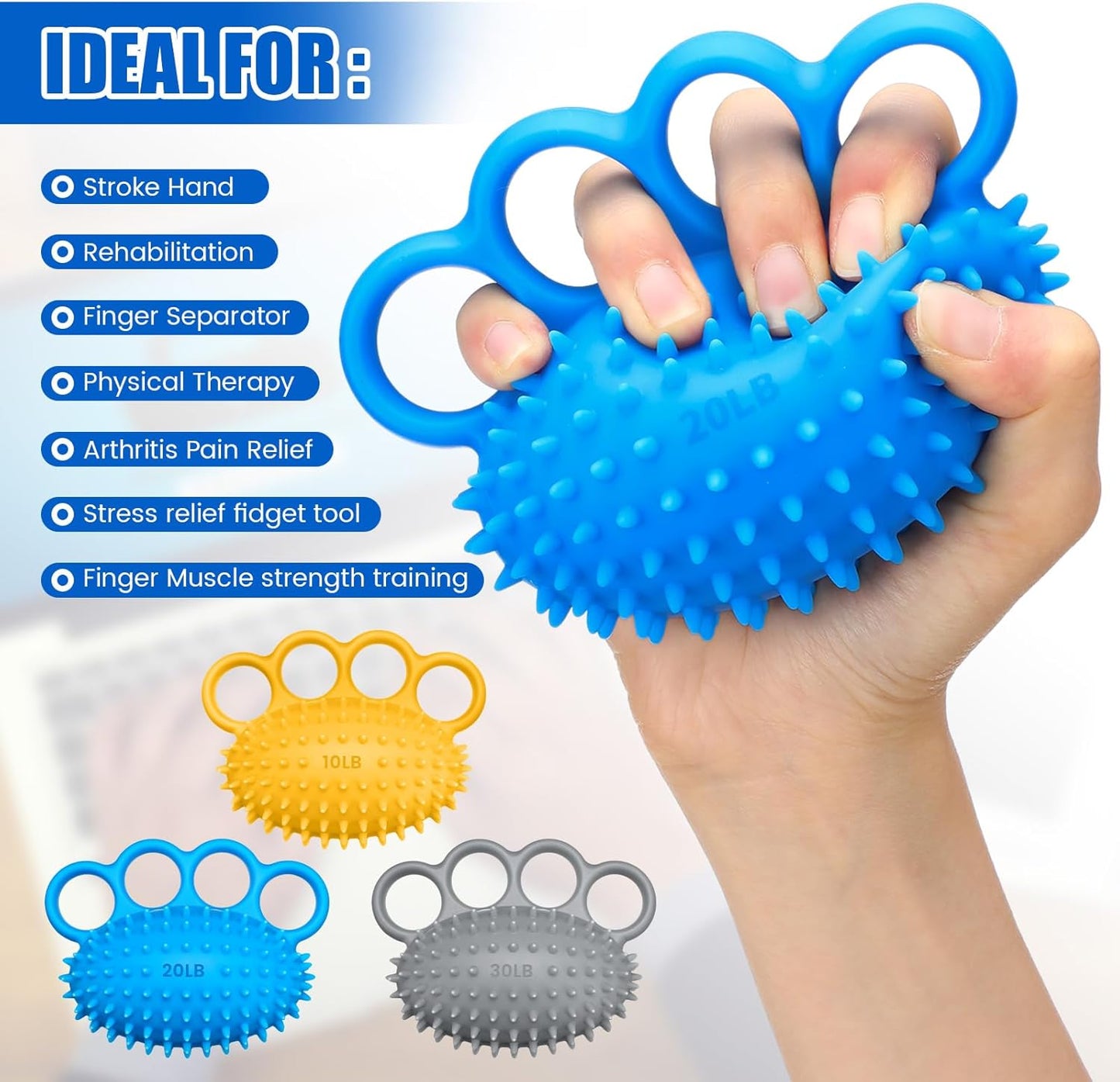 3 Pack Hand Exercise Balls Finger Strengthener Therapy Hand Balls Grip Strength Trainer Squeeze Stress Relief Balls for Adults Elderly Stroke Arthritis Carpal Tunnel