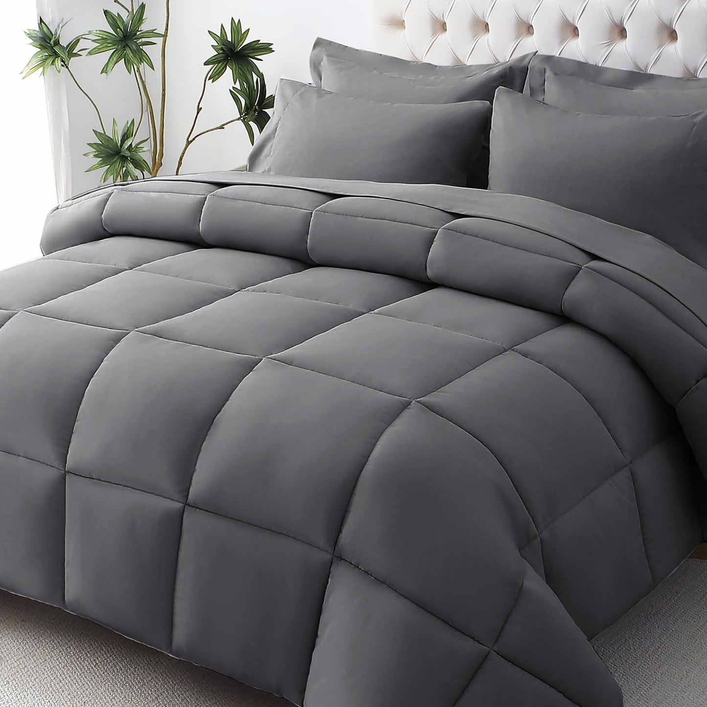 JOLLYVOGUE Queen Comforter Set, 7-Piece Bed in a Bag Queen, Ultra-Soft Comforters Queen Size, Queen Size Comforter Sets, Goose Down Alternative, Oeko-TEX Certified, Sheets & Pillowcases