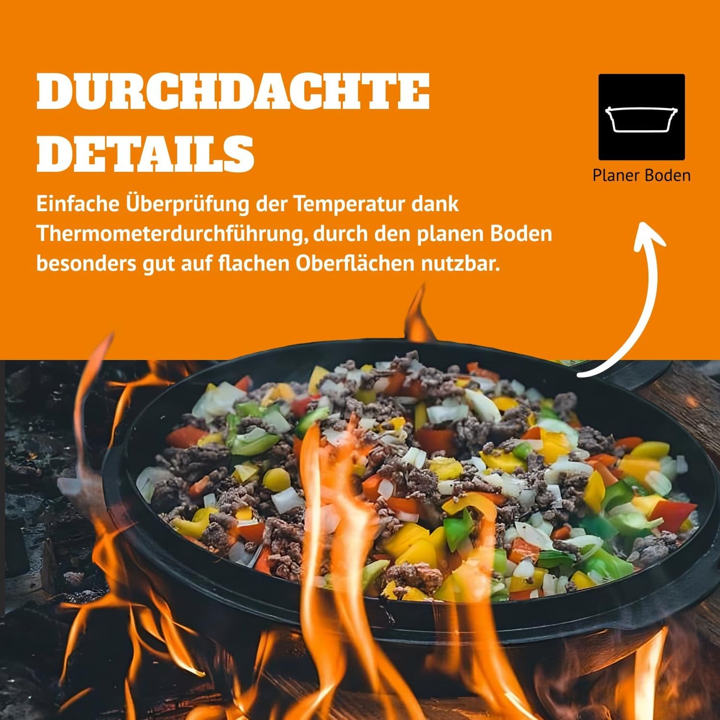Petromax Cast Iron Dutch Oven for Cooking or Baking Outdoors Over a Campfire or in The Home Kitchen, Pre-Seasoned Cookware Conducts Heat Evenly, Flat Base