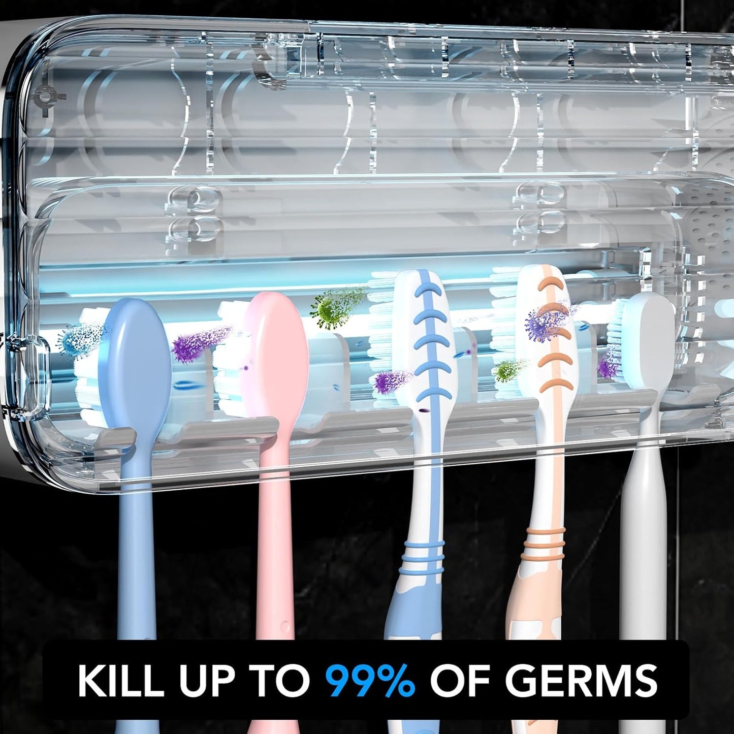 StarWin UV Toothbrush Cleaner, 5 Slots Wall Mounted Toothbrush Holder for Bathroom, Suitable for Most Toothbrushes, No Drilling