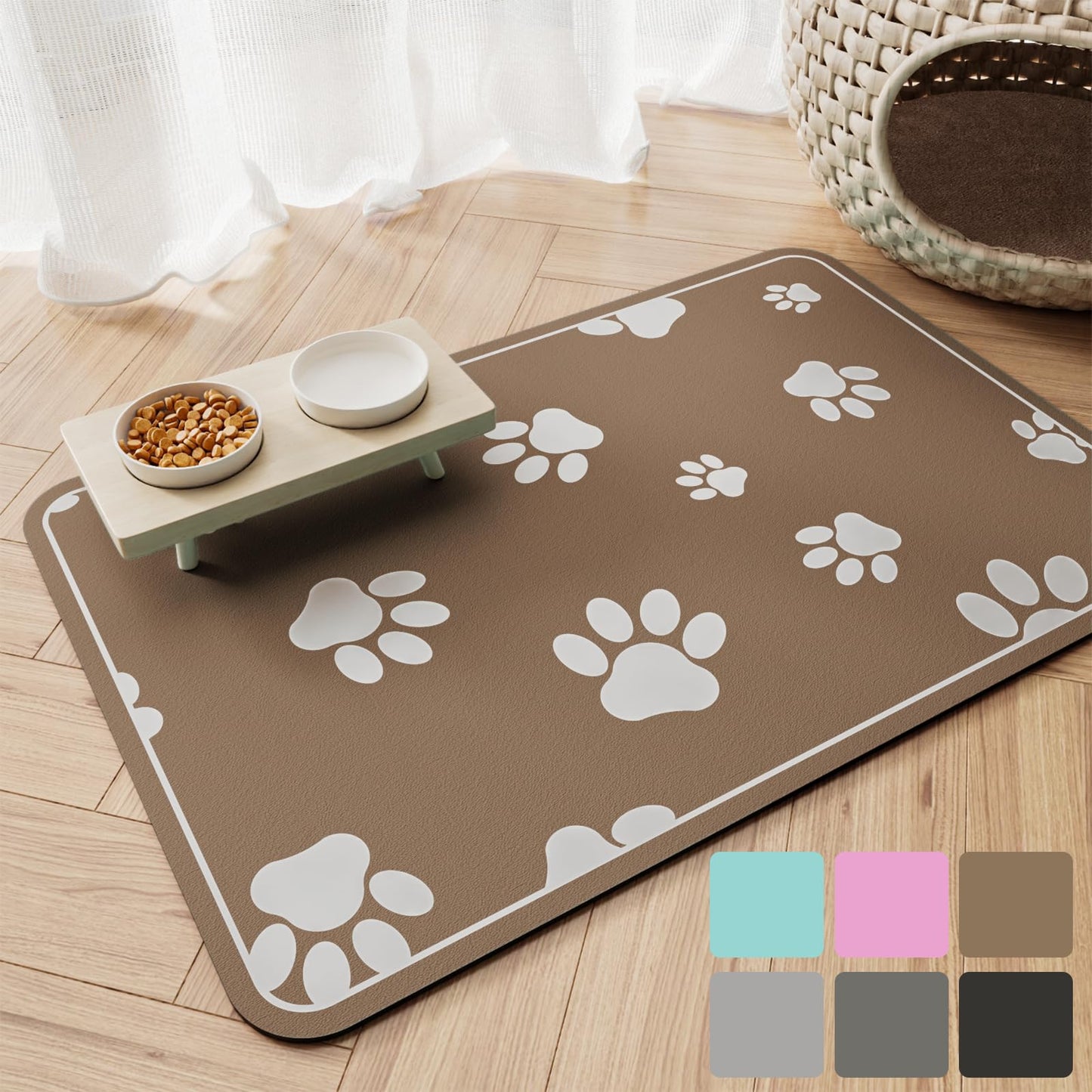 JUCFHY Pet Feeding Mat Absorbent Dog Food Mats No Stains Waterproof Dogs Matt for Food and Water, Easy Clean Dog's Bowl Matts Puppy Supplies Dogs' Accessories & Products, Dark Grey, 19''×12''