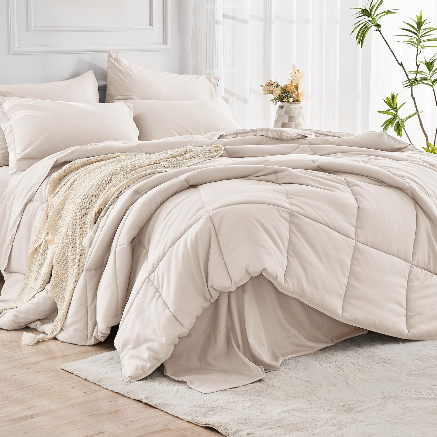 JOLLYVOGUE Queen Comforter Set, 7-Piece Bed in a Bag Queen, Ultra-Soft Comforters Queen Size, Queen Size Comforter Sets, Goose Down Alternative, Oeko-TEX Certified, Sheets & Pillowcases