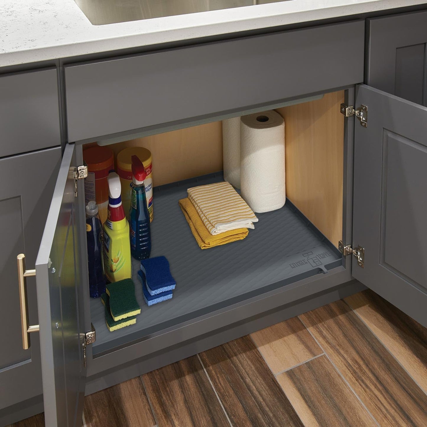Premium Quality Under Sink Mat for Kitchen Waterproof 34" x 22" Silicone Under Sink Tray for Kitchen & Bathroom -Kitchen Cabinet Organizers and Storage Sink Drip Tray