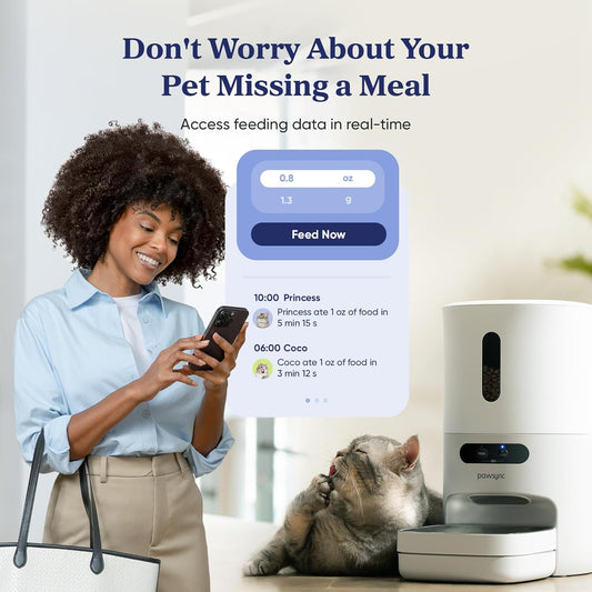 Automatic Cat Feeder, Smart Scale Tracks Pet's Food Intake, App Remote Feeding, 3.6L Timed Food Dispenser for Cats and Dogs, Up to 10 Meals Per Day, Stainless Steel Bowl, Dual Power Supply