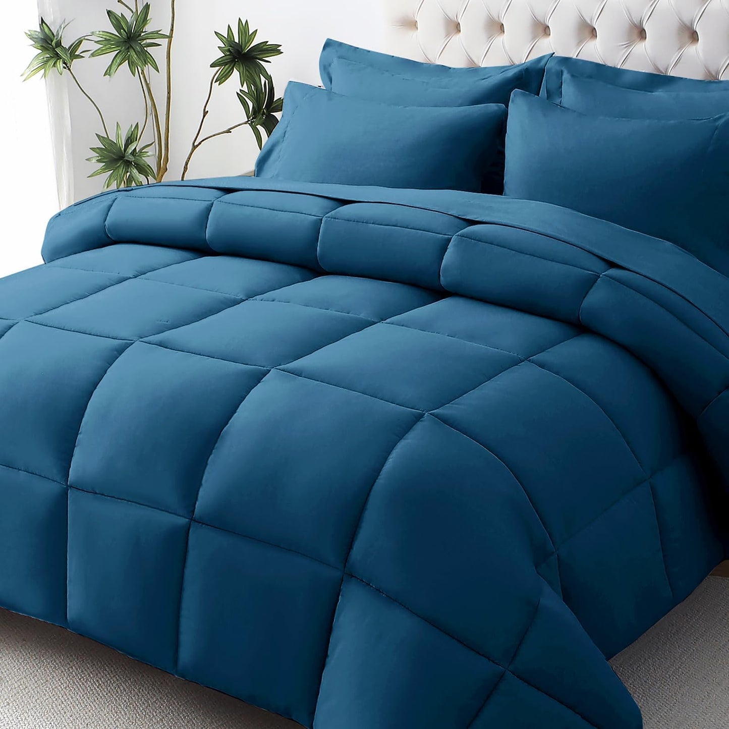 JOLLYVOGUE Queen Comforter Set, 7-Piece Bed in a Bag Queen, Ultra-Soft Comforters Queen Size, Queen Size Comforter Sets, Goose Down Alternative, Oeko-TEX Certified, Sheets & Pillowcases