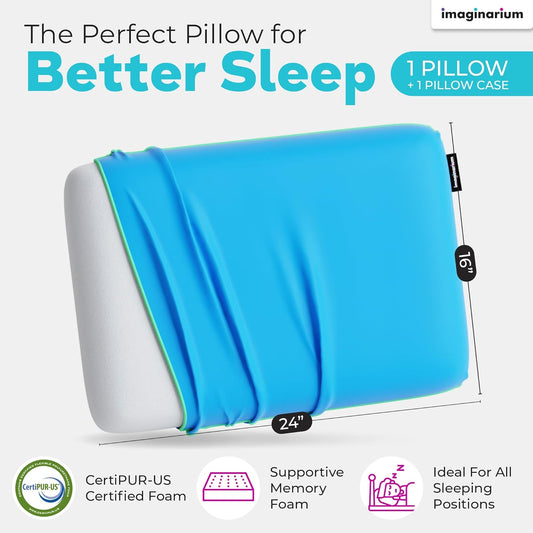 Imaginarium Memory Foam Pillow for Bed - 16" x 24" Standard – Fun Decorative Colorful Pillow for Sleeping - Back, Stomach & Side Sleepers – Includes Cooling Cover (Cosmic Blue)