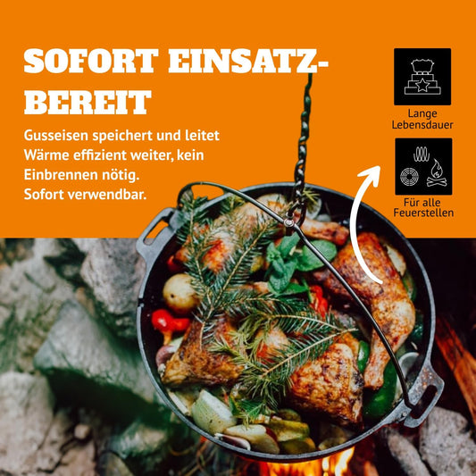 Petromax Cast Iron Dutch Oven for Cooking or Baking Outdoors Over a Campfire or in The Home Kitchen, Pre-Seasoned Cookware Conducts Heat Evenly, Flat Base