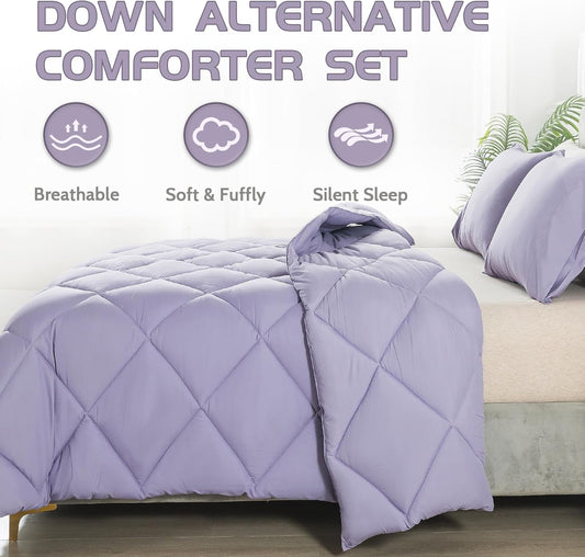 Decroom Lightweight Twin Comforter Set with 1 Pillow Sham - 2 Pieces Set - Quilted Down Alternative Comforter/Duvet Insert for All Season - Lavender - Twin/Twin XL Size