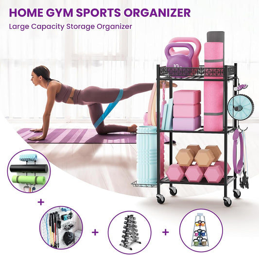Yoga Mat Storage Rack, Home Gym Storage Rack Yoga Mat Holder, VOPEAK Workout Storage for Yoga Mat, Foam Roller, Gym Organizer Gym Equipment Storage for Home Exercise and Fitness Gear