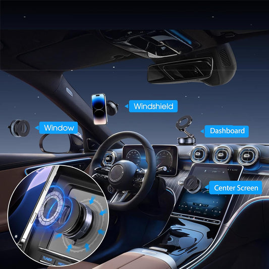 Vacuum Magnetic Suction Phone Holder, Foldable and Retractable Hands-Free Suction Cup Phone Mount for Car/Gym/Mirror/Smooth Surface, Compatible with iPhone Android and All Smartphones (Black)
