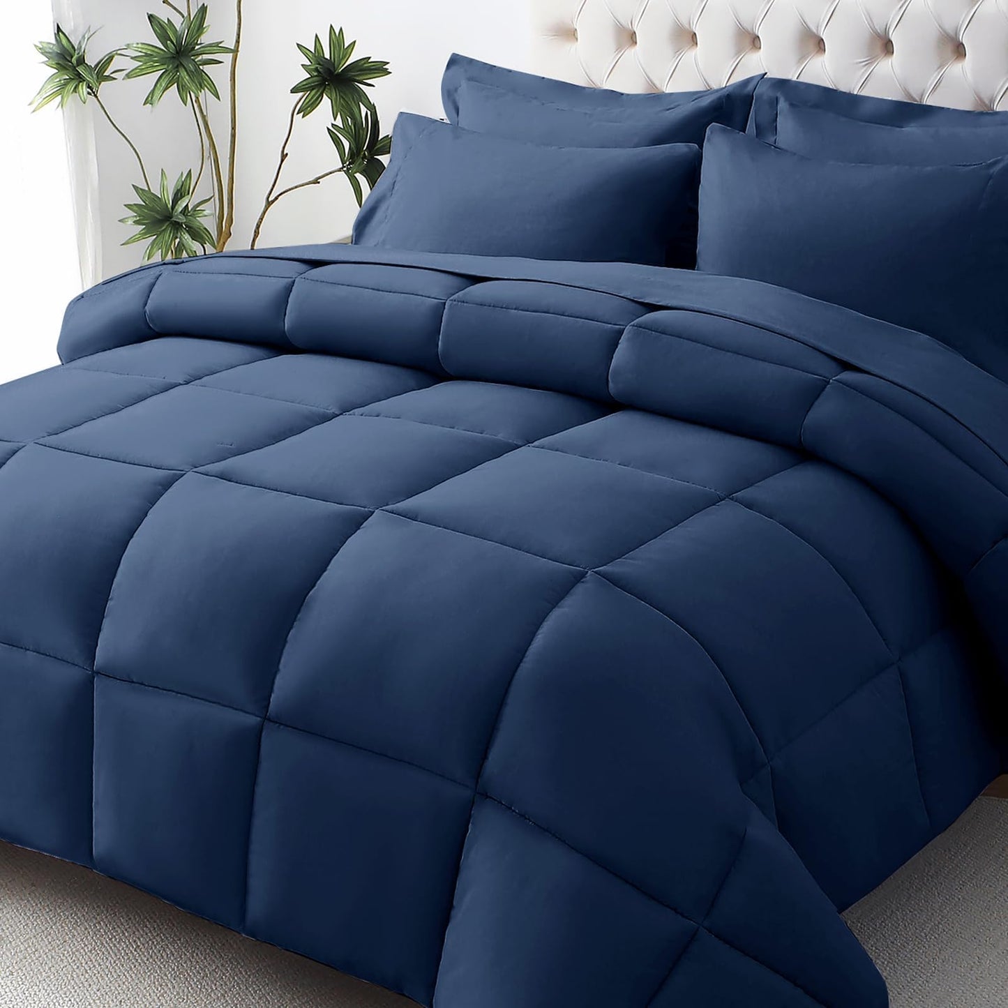 JOLLYVOGUE Queen Comforter Set, 7-Piece Bed in a Bag Queen, Ultra-Soft Comforters Queen Size, Queen Size Comforter Sets, Goose Down Alternative, Oeko-TEX Certified, Sheets & Pillowcases