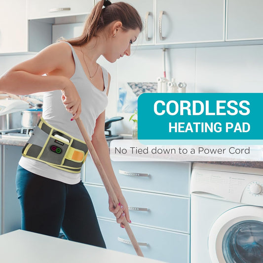 Comfytemp Cordless Heating Pad with Massager for Back Pain Relief, Portable Lower Back Massager, Birthday Gifts for Dad Mom Men Women, 3 Heat Auto-Off 58" Grey Yellow